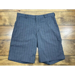 Nike Golf Dri-Fit Shorts 34 Gray w/Charcoal/Black Plaid Poly/Spandex Stretch